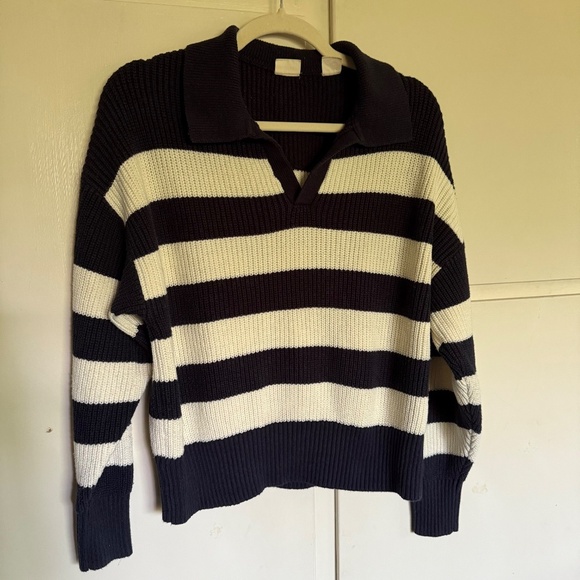 Levi's Eve Bold Block Stripe Sweater Navy Cream Size Medium Preppy - Picture 3 of 10
